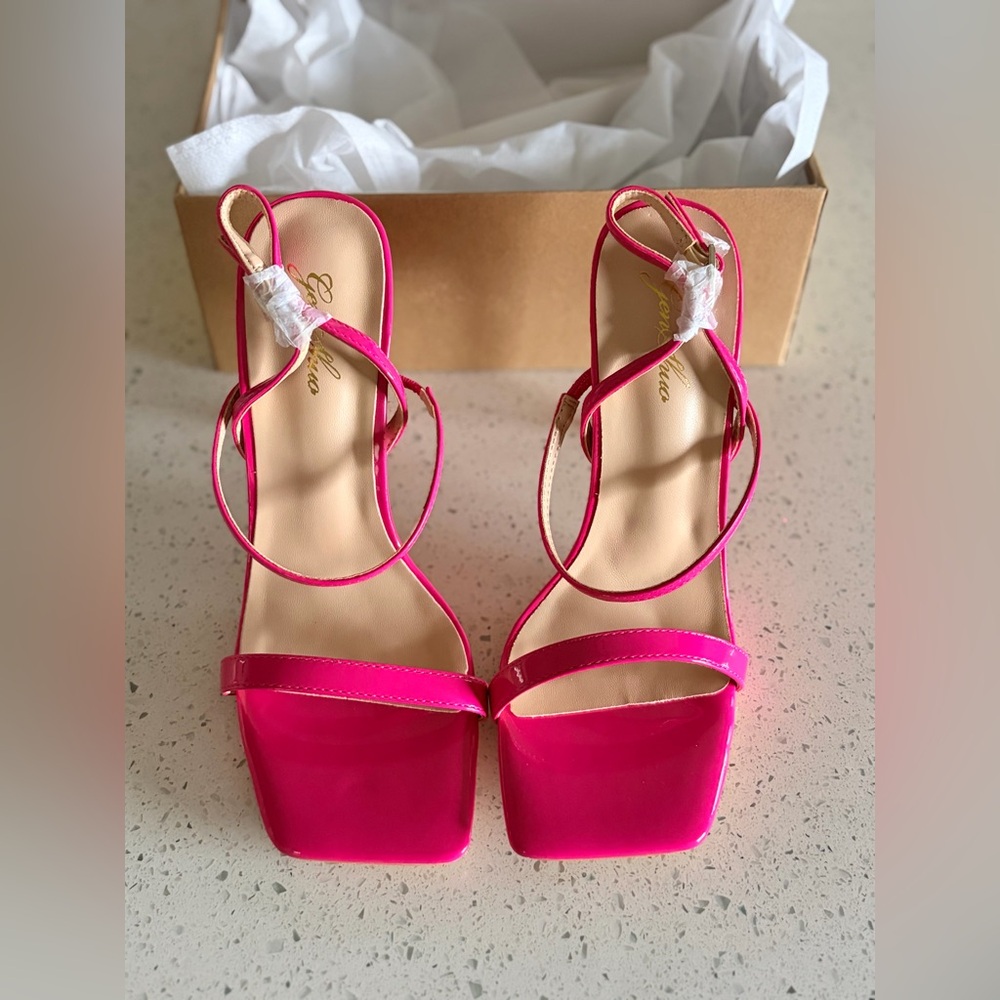 Hot Pink Patent Strappy High Heel Sandals Stilettos - Picture 8 of 9